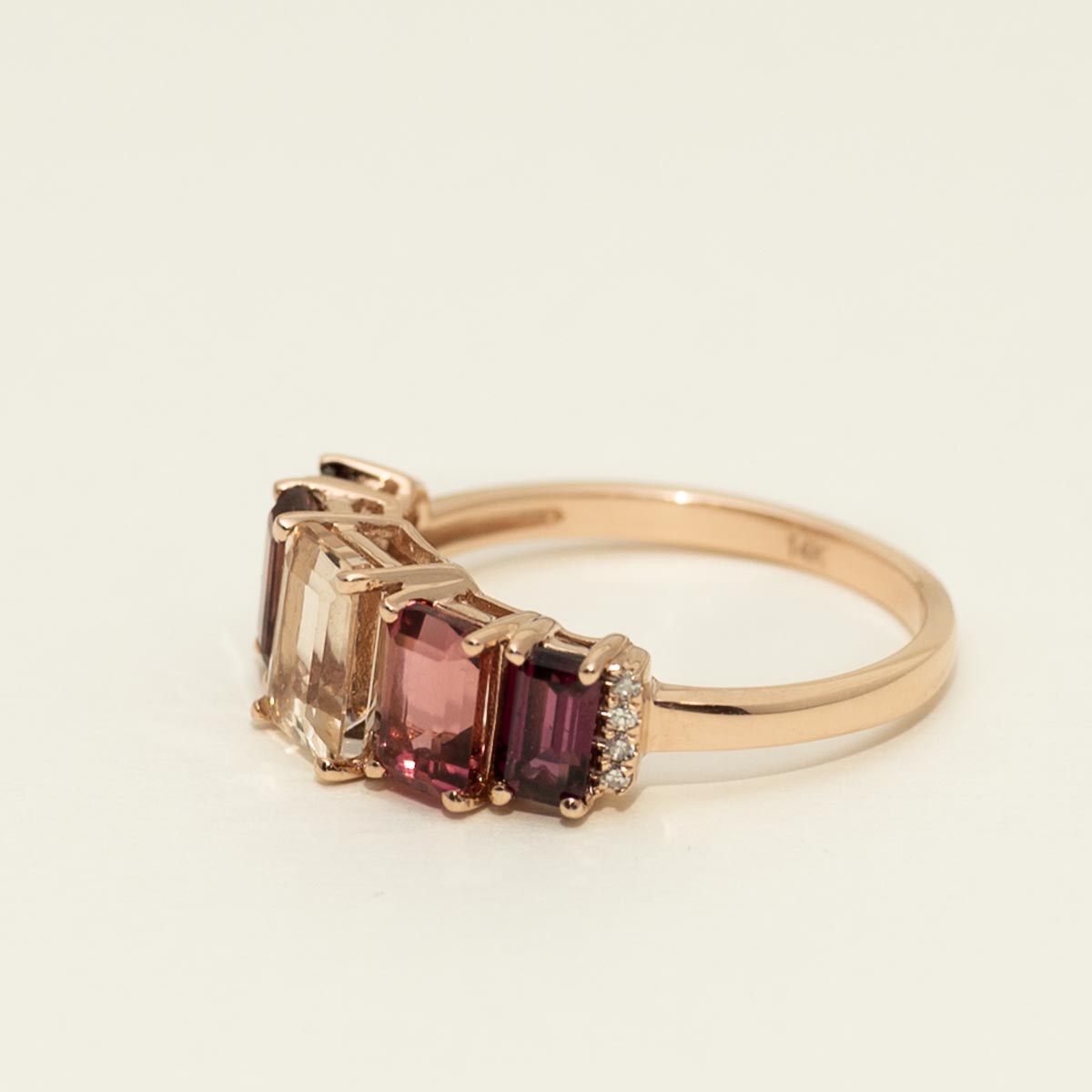 Emerald Cut Multi Stone Ring in 14kt Rose Gold with Diamonds (.03ct tw)