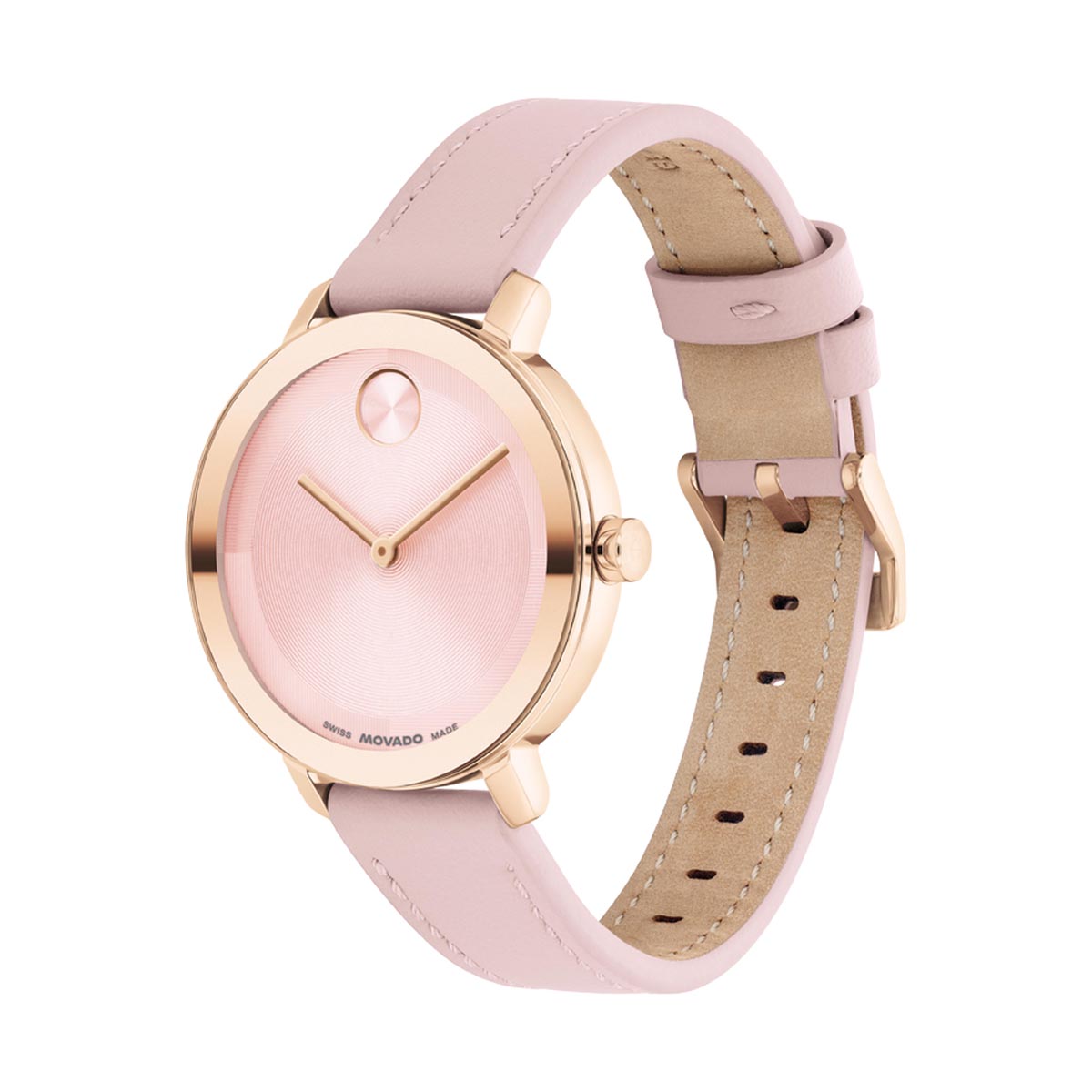 Movado Bold Evolution 2.0 Womens Watch with Pink Dial and Pink Leather Strap (Swiss quartz movement)