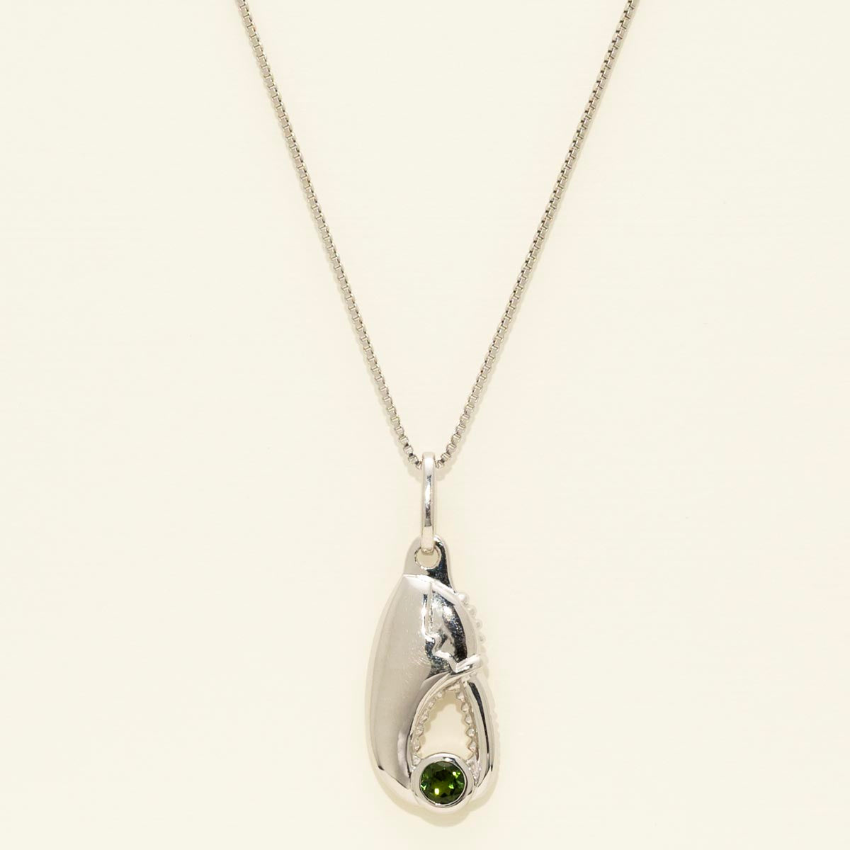 Maine Green Tourmaline Lobster Claw Necklace in Sterling Silver