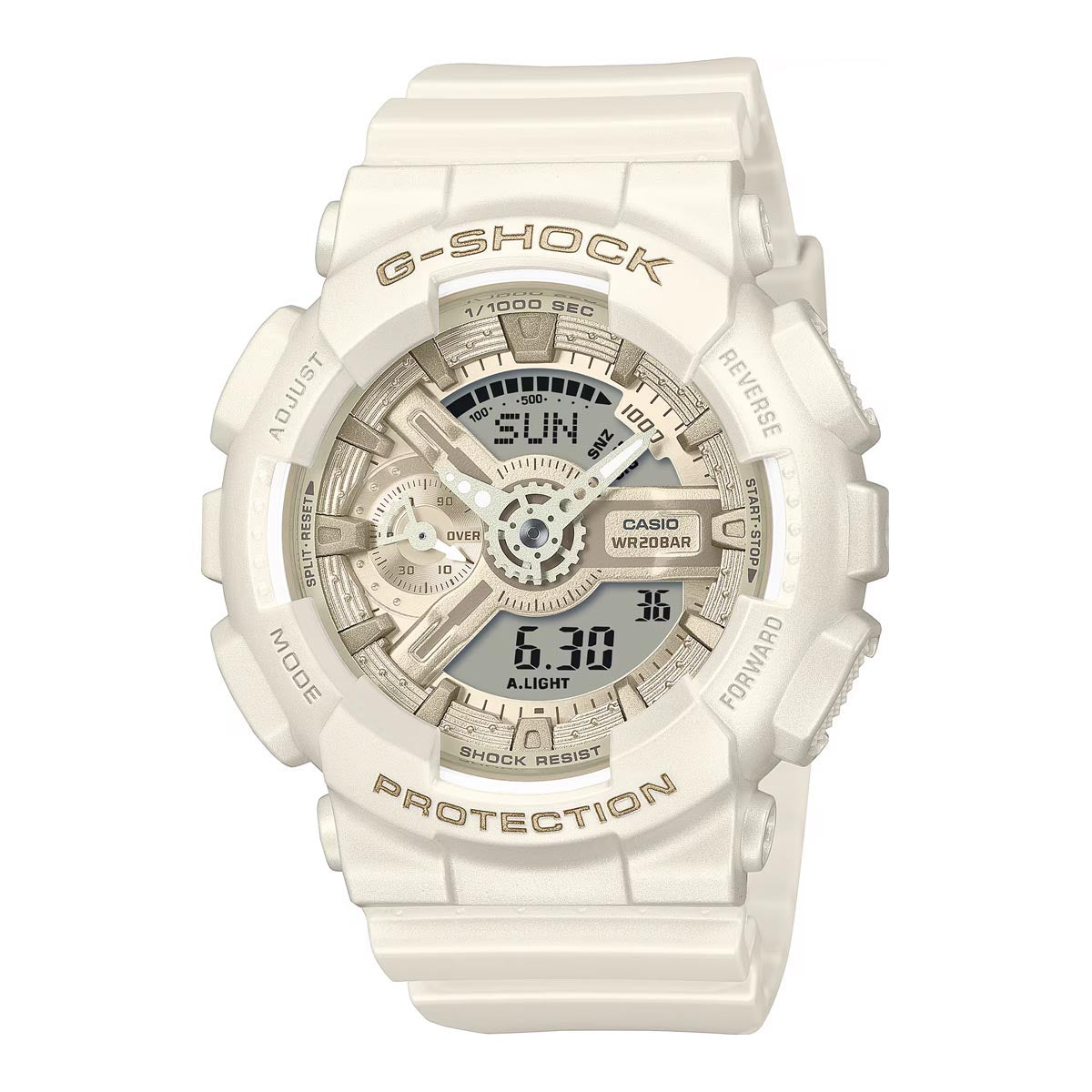 G-Shock Analog-Digital Womens Watch with White Pearlescent Resin Strap (quartz movement)