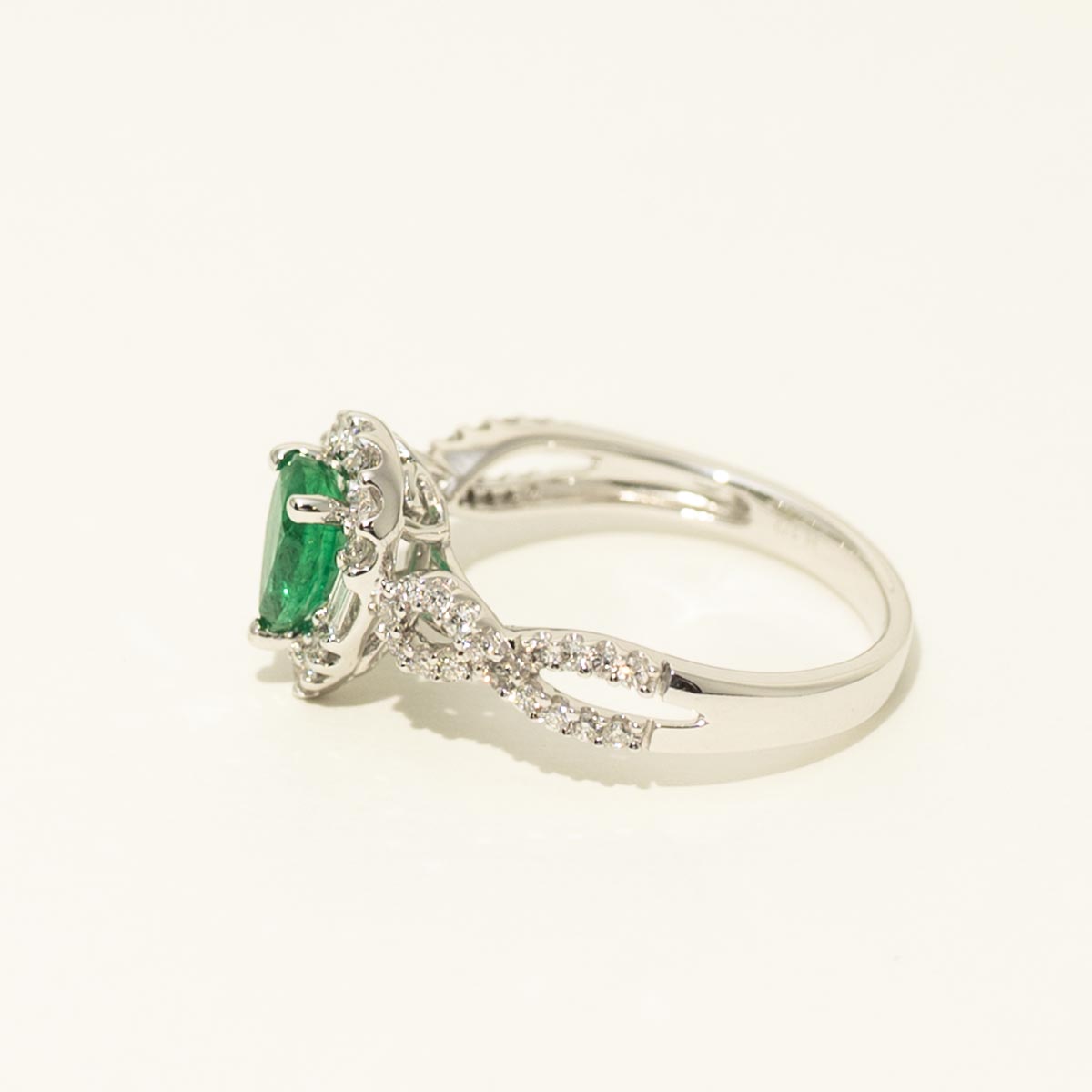 Pear Shape Emerald Ring in 14kt White Gold with Diamonds (3/8ct tw)