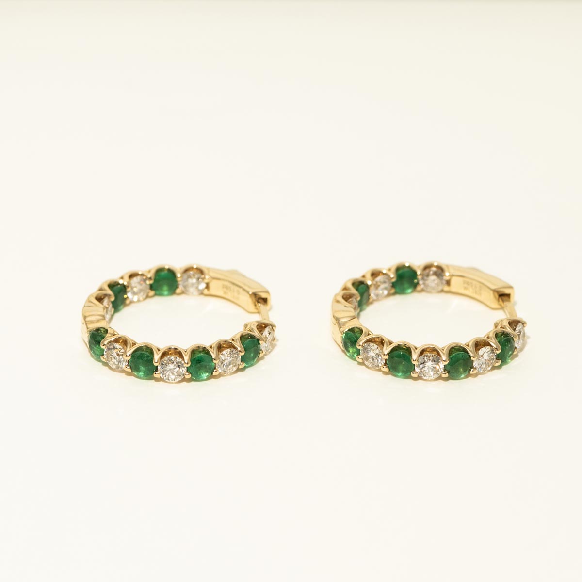 Emerald Inside Out Hoop Earrings in 14kt Yellow Gold with Diamonds (1 5/8ct tw)