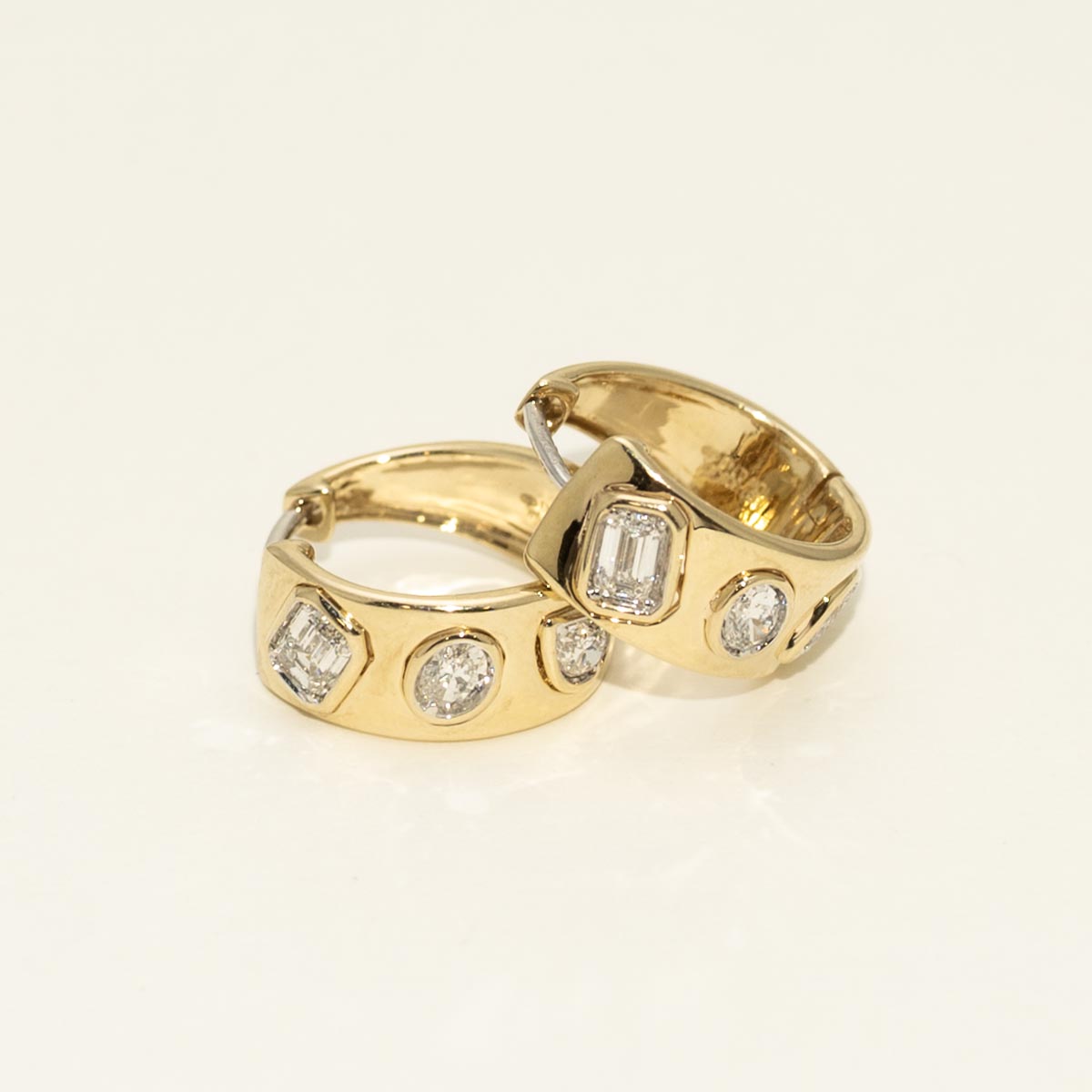 Multi Shape Diamond Hoop Earrings in 14kt Yellow Gold (3/4ct tw)