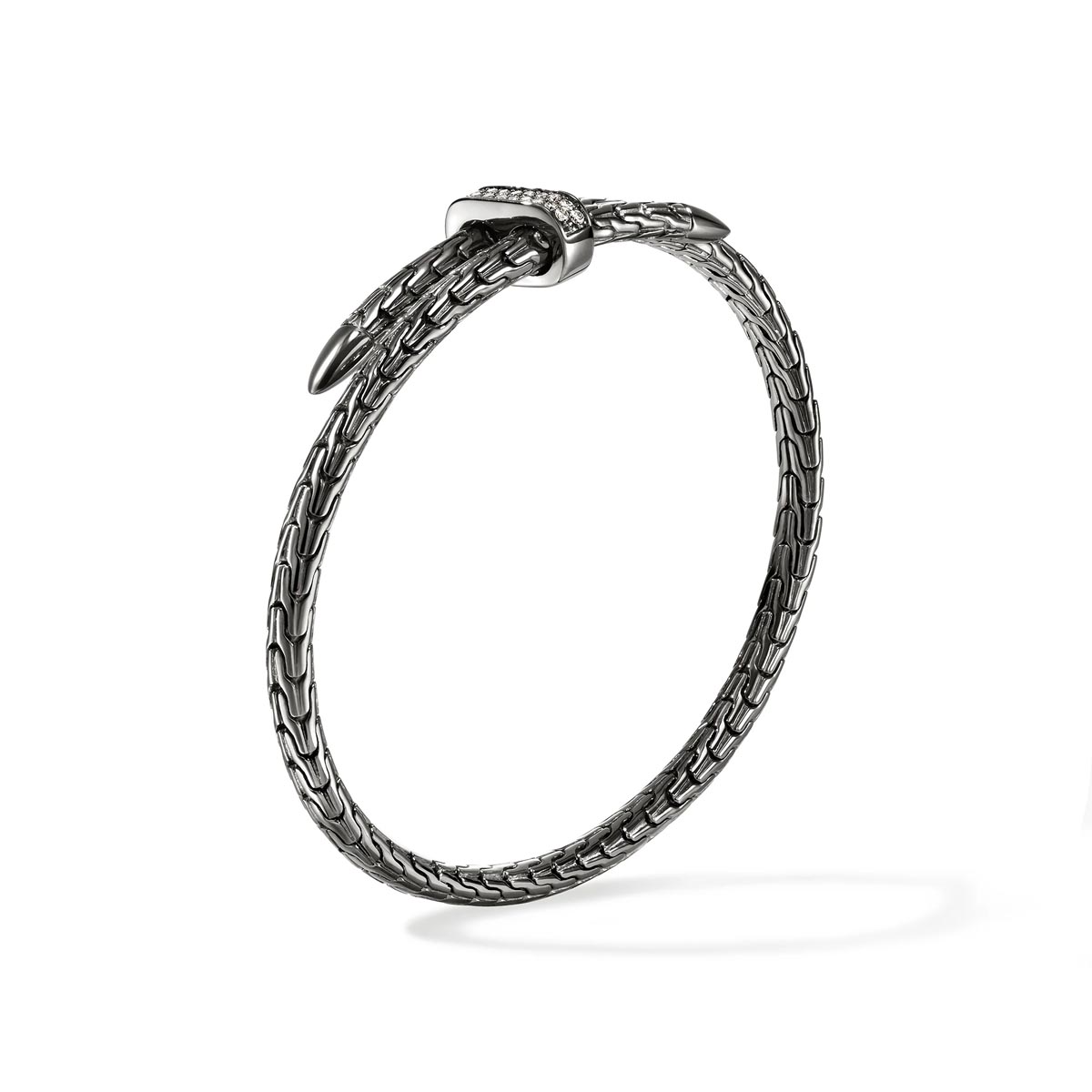 John Hardy Spear Bypass Bangle Bracelet in Sterling Silver and Black Rhodium with Diamonds (1/7ct tw)