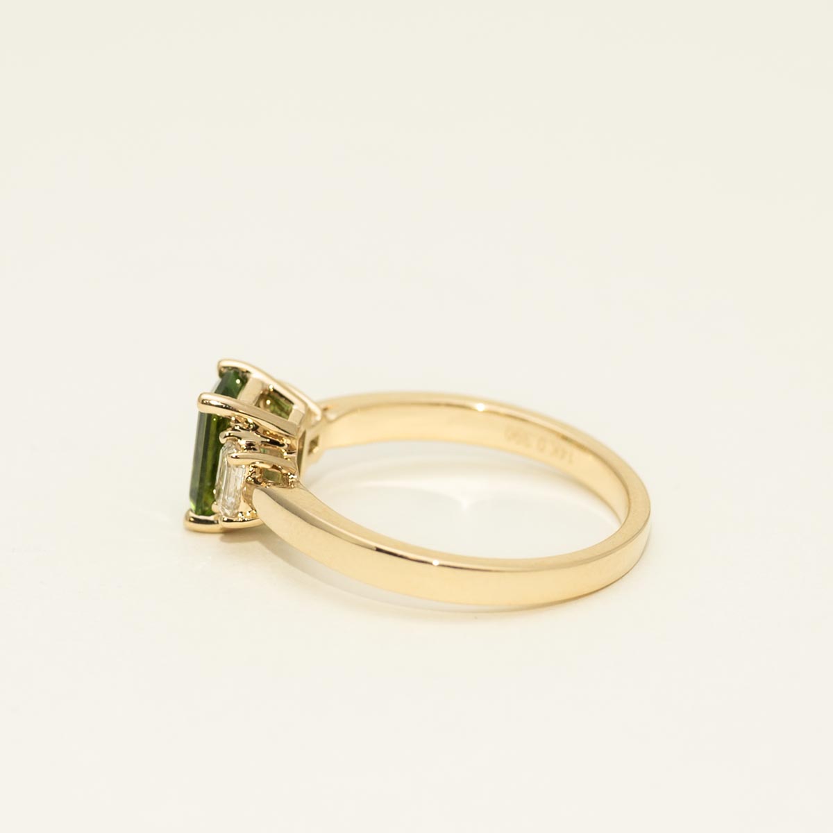Emerald Cut Maine Green Tourmaline Ring in 14kt Yellow Gold with Diamonds (3/8ct tw)