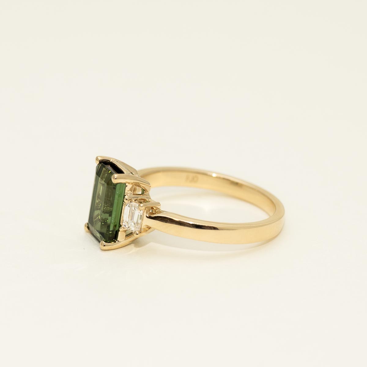 Emerald Cut Maine Green Tourmaline Ring in 14kt Yellow Gold with Diamonds (1/3ct tw)