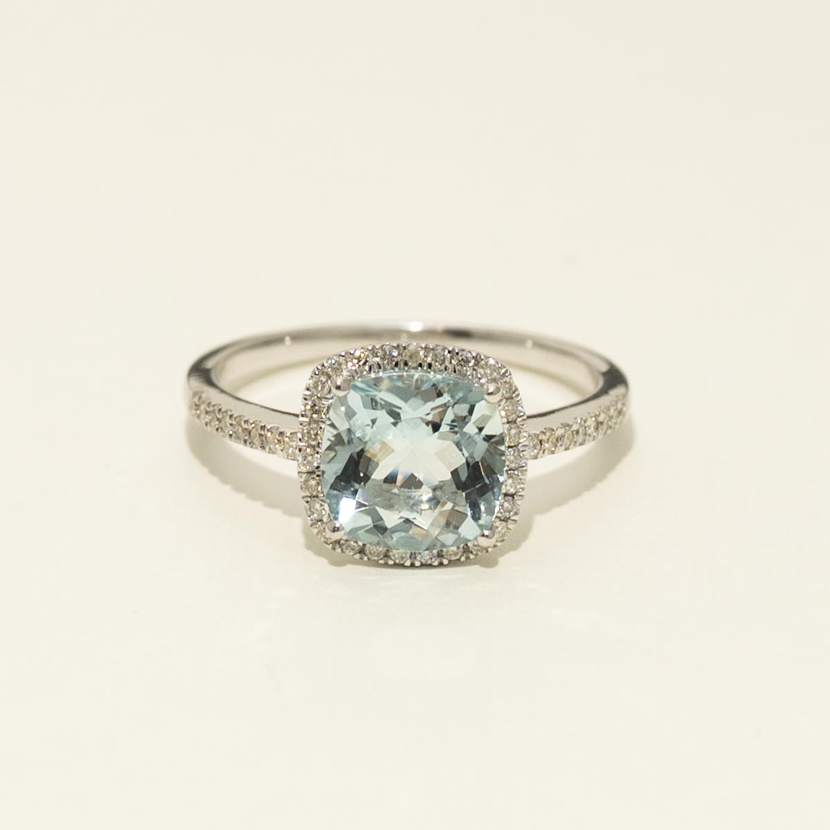 Cushion Cut Aquamarine Ring in 14kt White Gold with Diamonds (1/5ct tw)