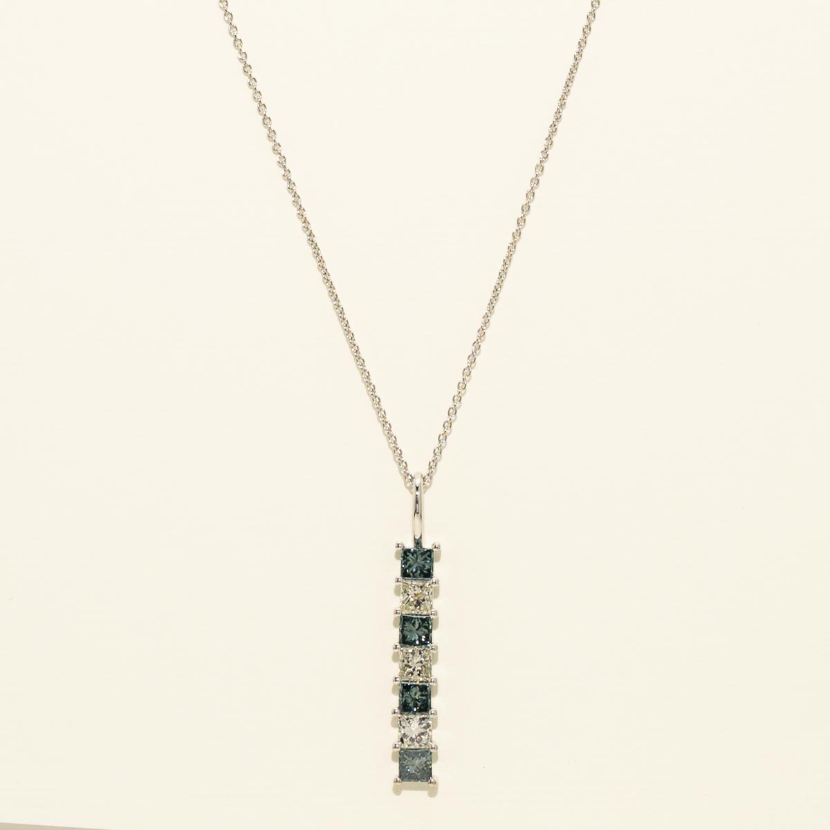 Princess Cut Blue and White Diamond Necklace in 14kt White Gold (1 1/5ct tw)
