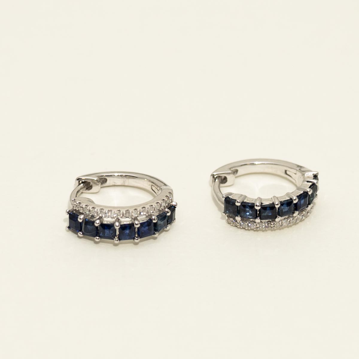 Princess Cut Sapphire Hoop Earrings in 14kt White Gold with Diamond (1/10ct tw)