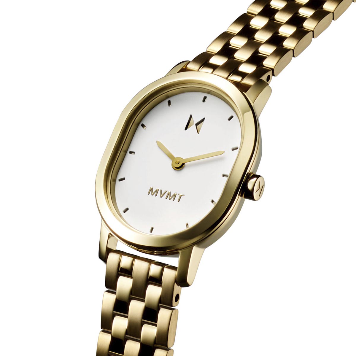 Womens Carmel Oval MVMT Watch with White Dial and Yellow Stainless Steel Bracelet (quartz movement)