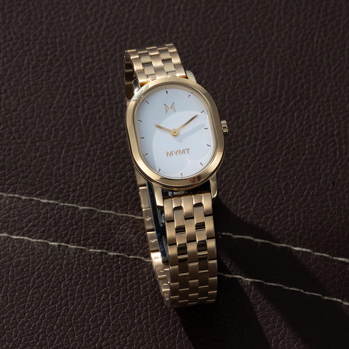Womens Carmel Oval MVMT Watch with White Dial and Yellow Stainless Steel Bracelet (quartz movement)