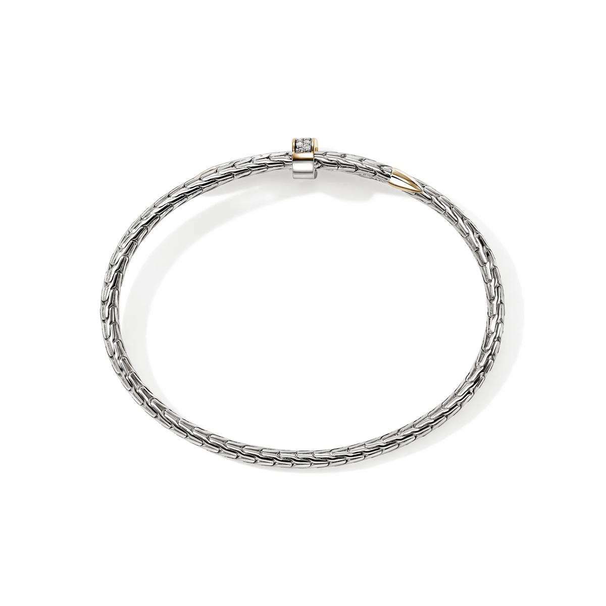 John Hardy Spear Bypass Bangle Bracelet in Sterling Silver and 14kt Yellow Gold with Diamonds (1/4ct tw)