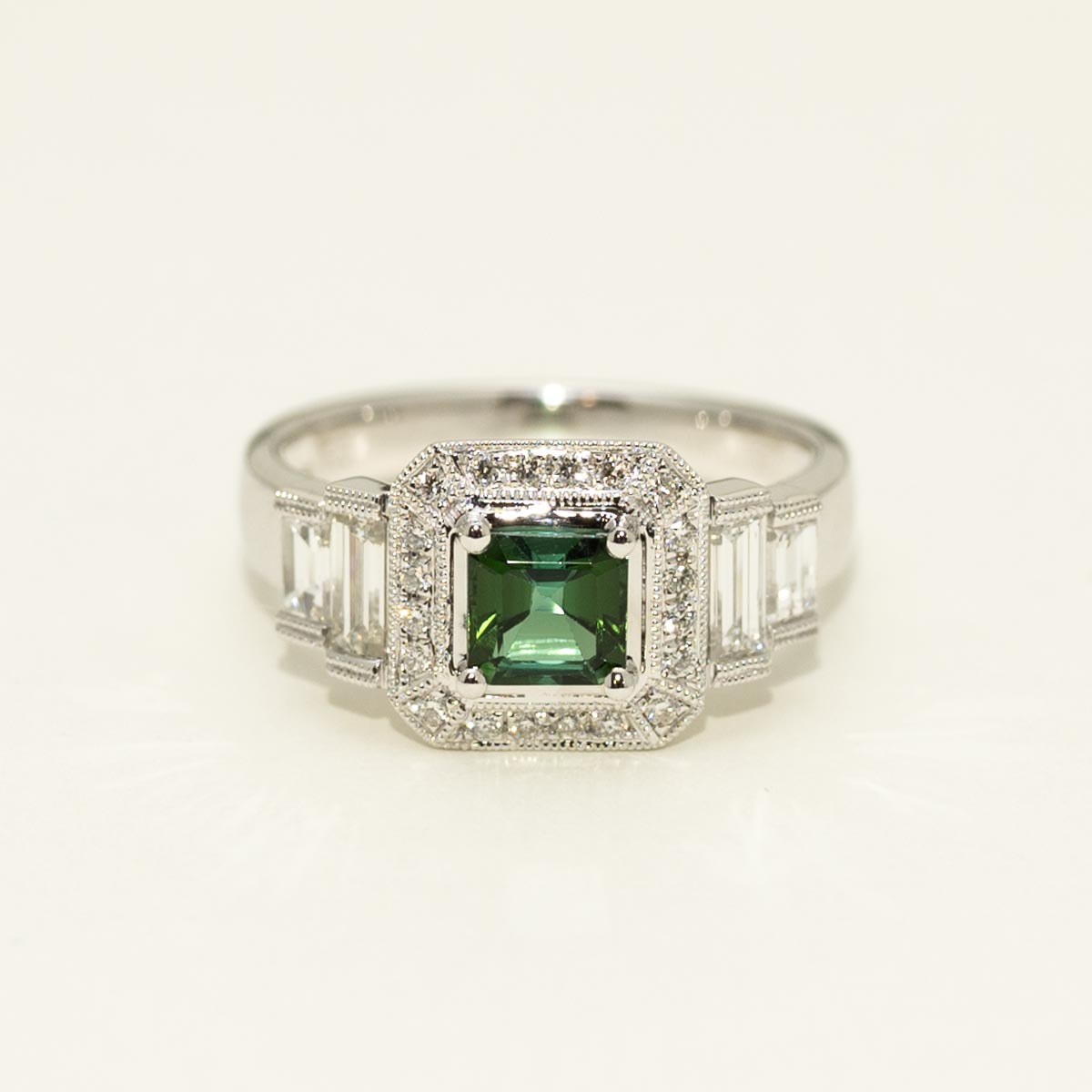 Asscher Cut Maine Green Tourmaline Ring in 14kt White Gold with Diamonds (3/4ct tw)