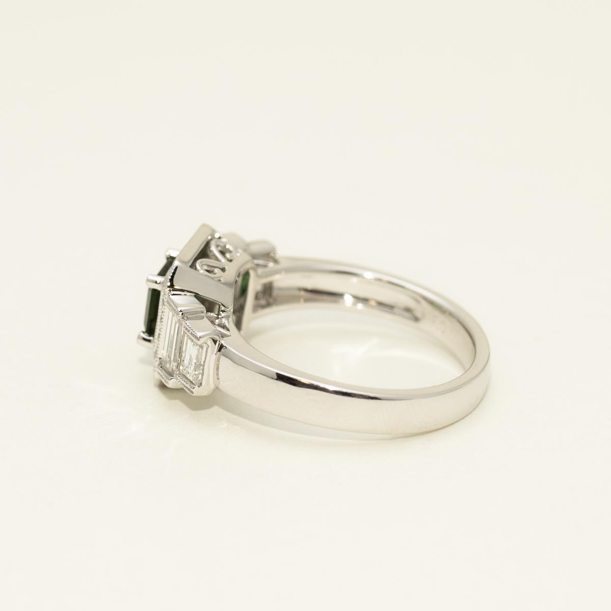 Asscher Cut Maine Green Tourmaline Ring in 14kt White Gold with Diamonds (3/4ct tw)