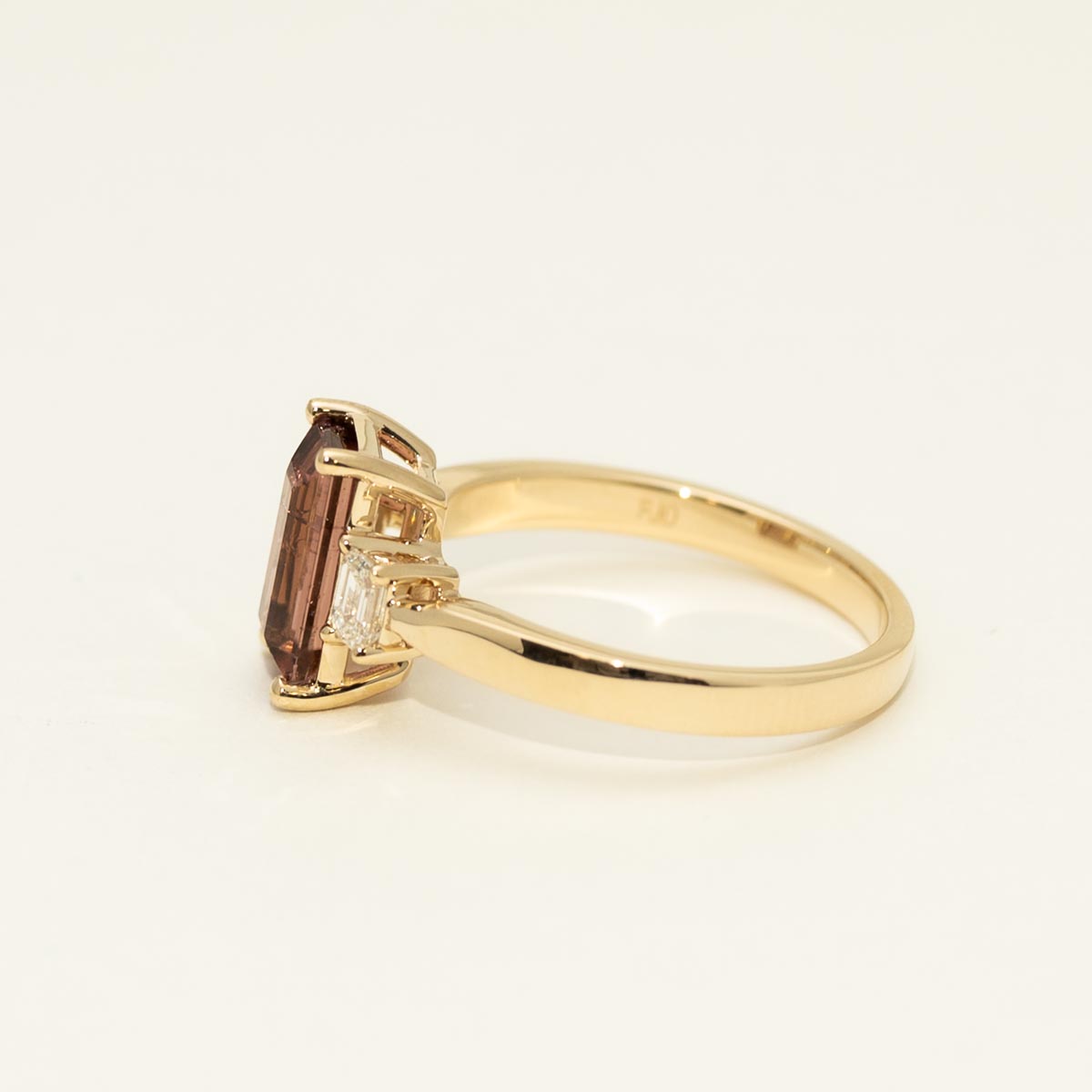 Emerald Cut Maine Pink Tourmaline Ring in 14kt Yellow Gold with Diamonds (1/4ct tw)