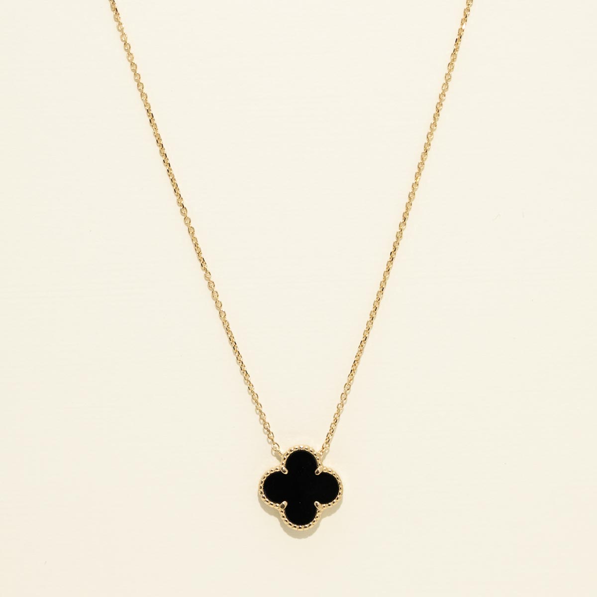 Black Onyx Clover Necklace in 14kt Yellow Gold