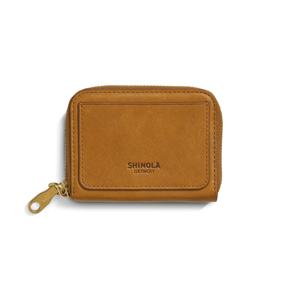 Shinola Tan Leather Pocket Zip Wallet