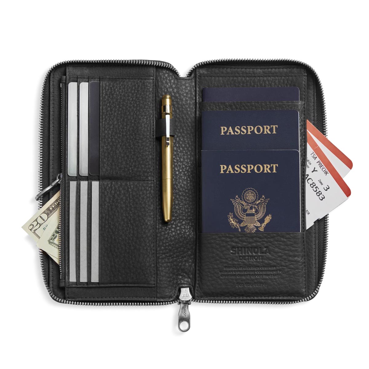 Shinola Black Leather Organizer Wallet