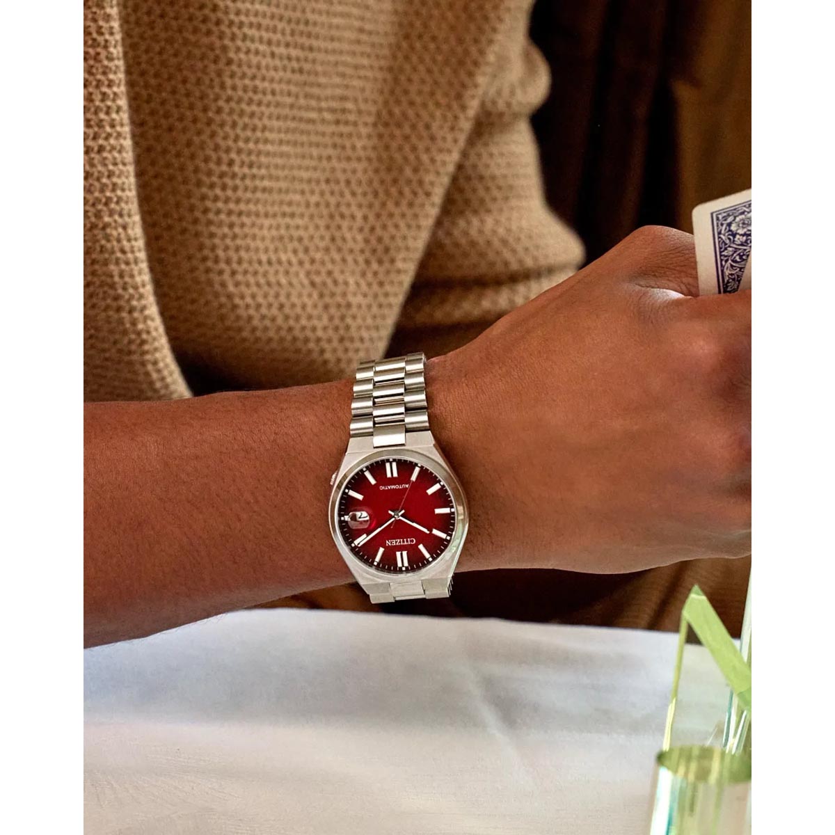 Citizen Tsuyosa Watch with Red Dial and Stainless Steel Bracelet (automatic movement)