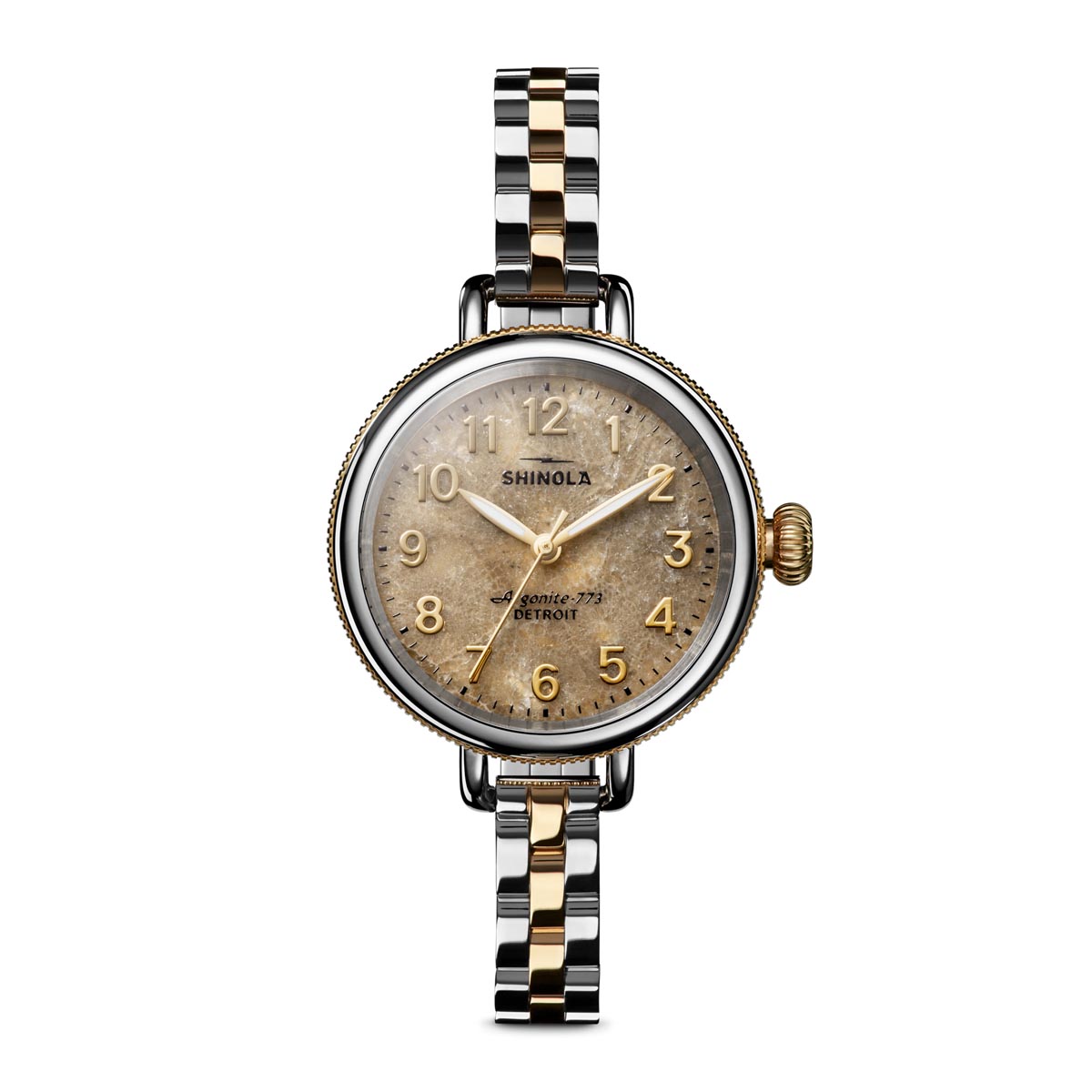 Shinola Birdy Watch with Tan Dial and Yellow and White Stainless Steel Bracelet (quartz movement)