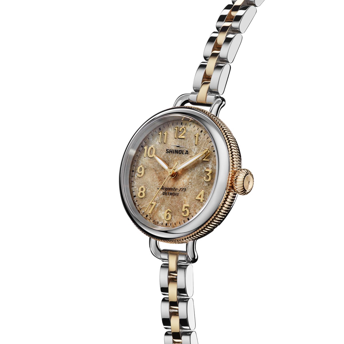 Shinola Birdy Watch with Tan Dial and Yellow and White Stainless Steel Bracelet (quartz movement)