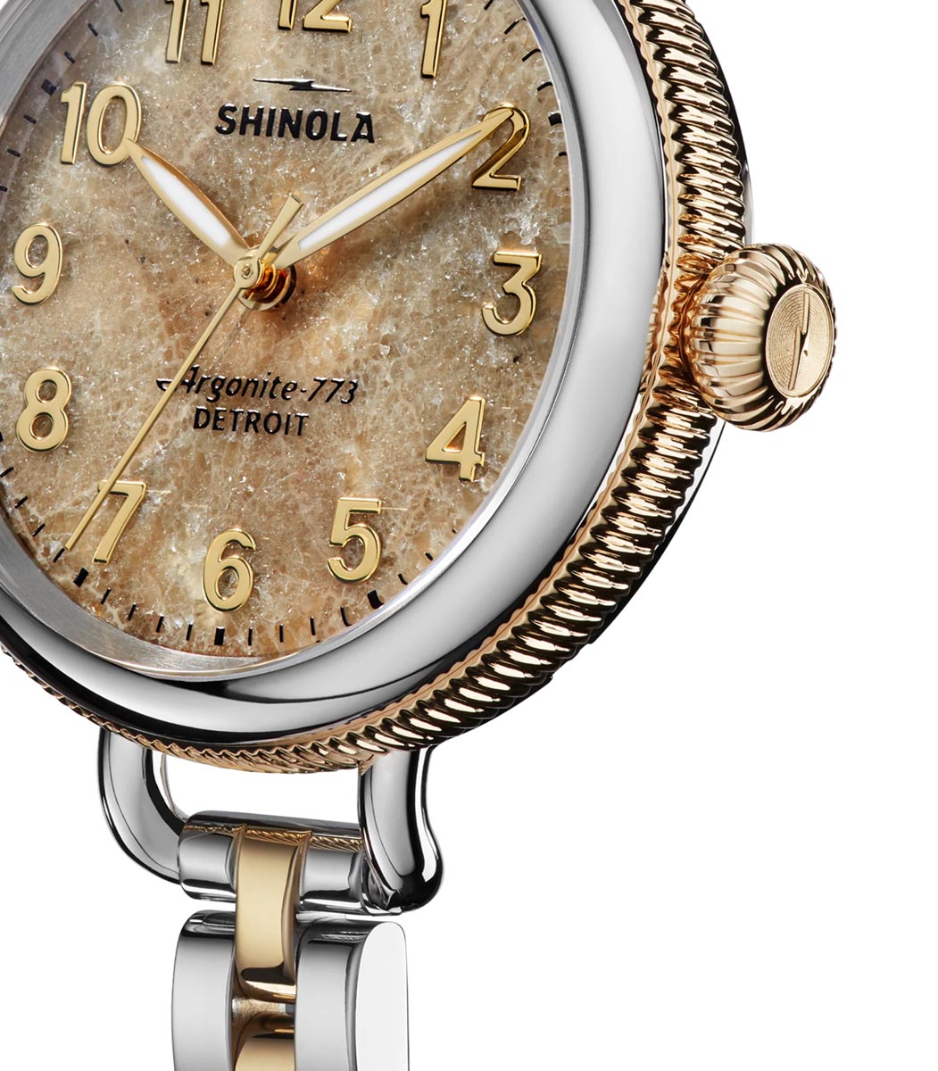 Shinola Birdy Watch with Tan Dial and Yellow and White Stainless Steel Bracelet (quartz movement)