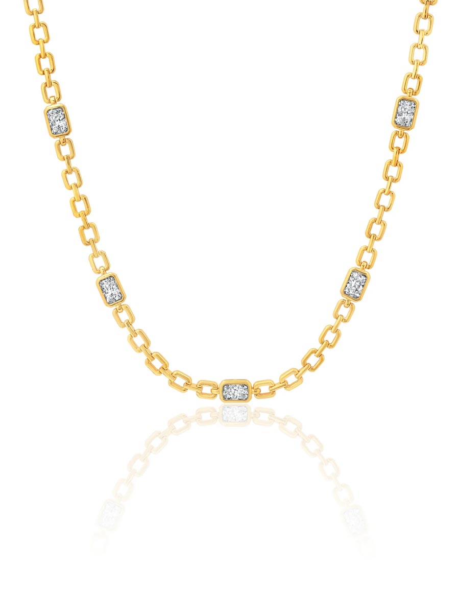 Crislu Bezel Set Radiant Cut Cubic Zirconia Link Necklace in Sterling Silver with 18kt Yellow Gold Finish