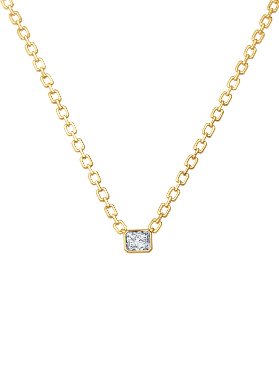 Crislu Radiant Cut Cubic Zirconia Solitiare Necklace in Sterling Silver with 18kt Yellow Gold Finish