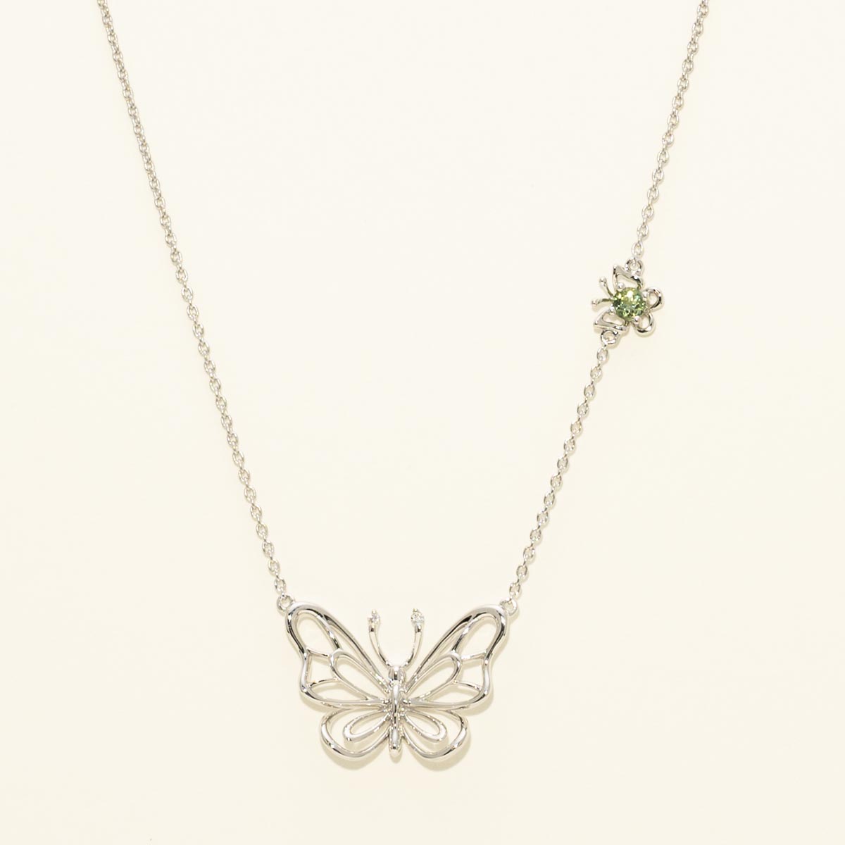 Maine Green Tourmaline Butterfly Necklace in 14kt White Gold with Diamonds (.02ct tw)