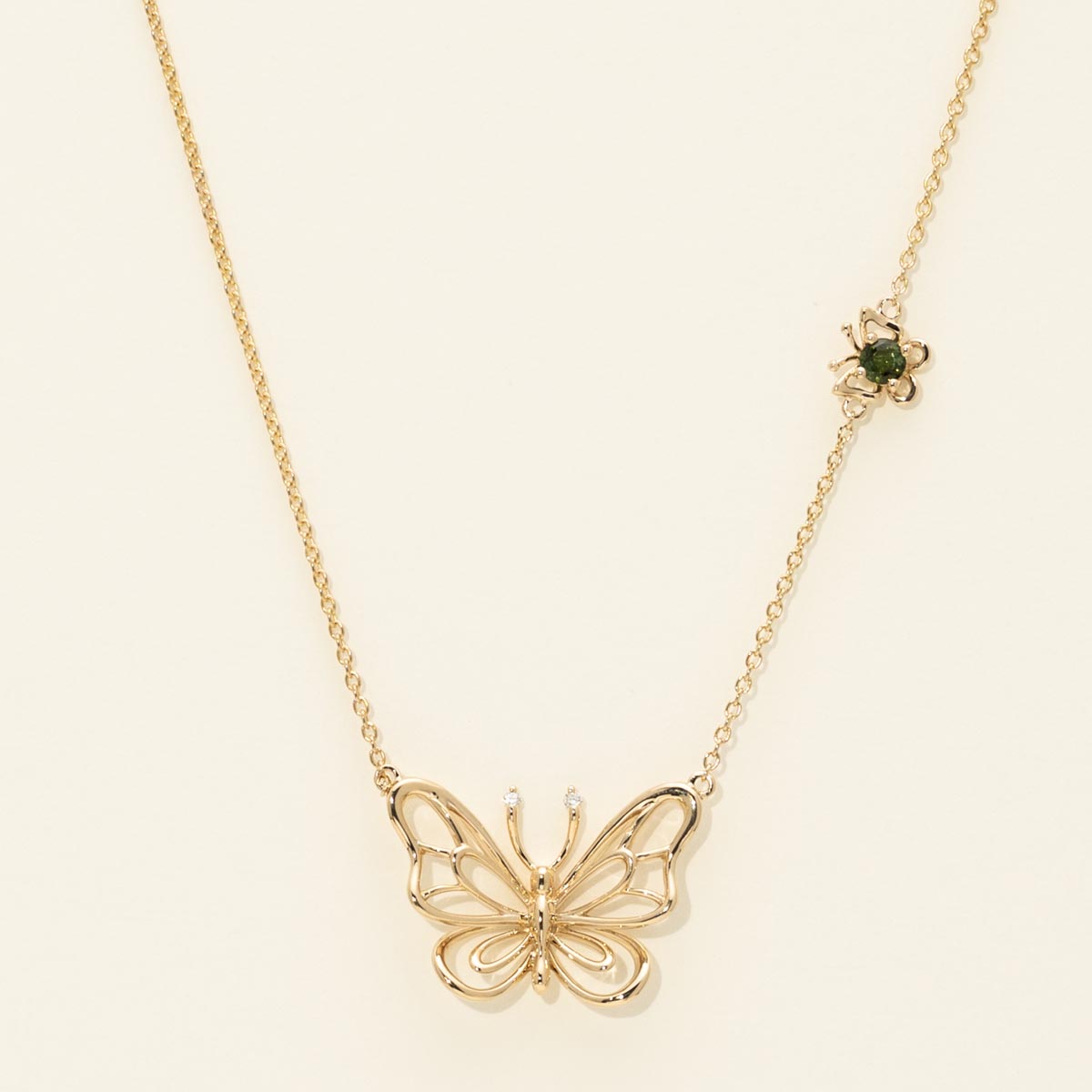 Maine Green Tourmaline Butterfly Necklace in 14kt Yellow Gold with Diamonds (.02ct tw)