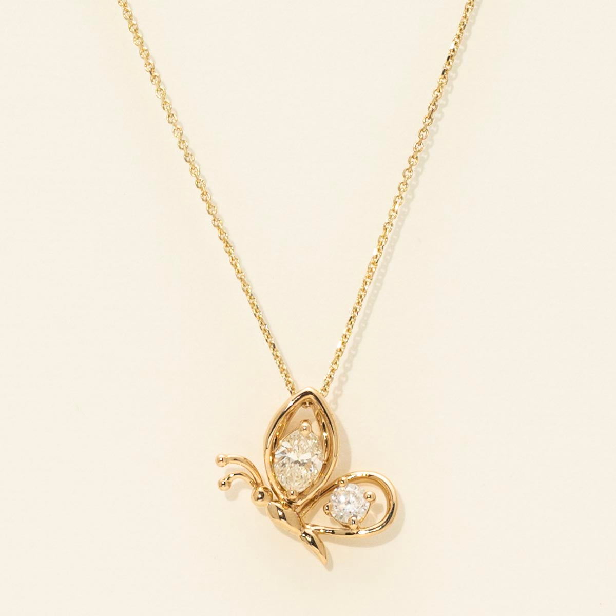 Marquise and Round Diamond Butterfly Necklace in 14kt Yellow Gold (1/3ct tw)