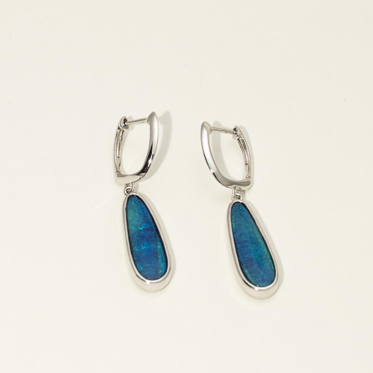 Parlé Australian Opal Doublet Drop Earrings in 14kt White Gold