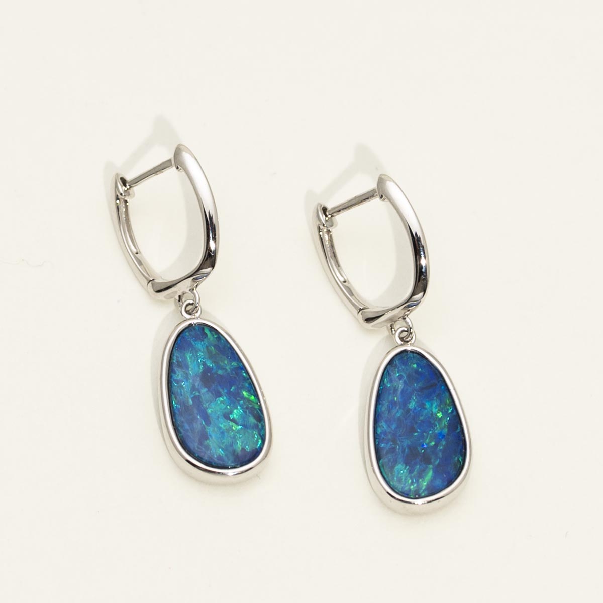 Parlé Australian Opal Doublet Drop Earrings in 14kt White Gold