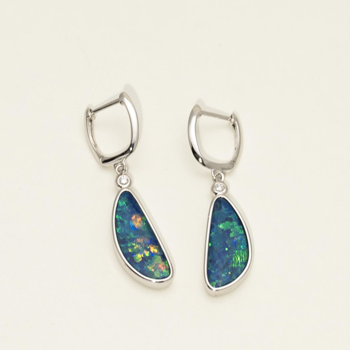 Parlé Australian Opal Doublet Drop Earrings in 14kt White Gold with Diamonds (.03ct tw)