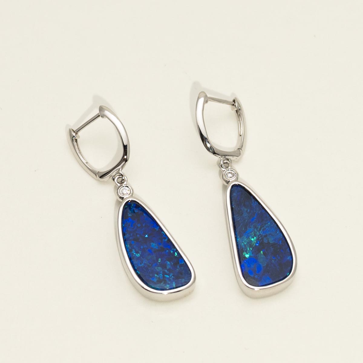 Parlé Australian Opal Doublet Drop Earrings in 14kt White Gold with Diamonds (.03ct tw)