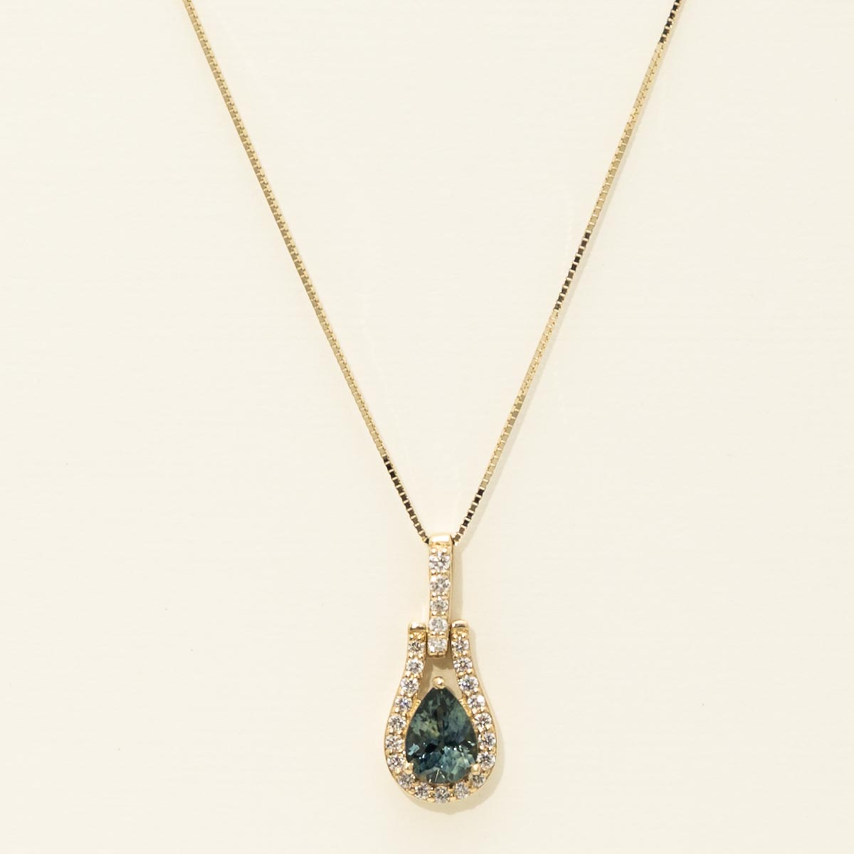 Parlé Pear Shape Montana Sapphire Necklace in 14kt Yellow Gold with Diamonds (1/5ct tw)