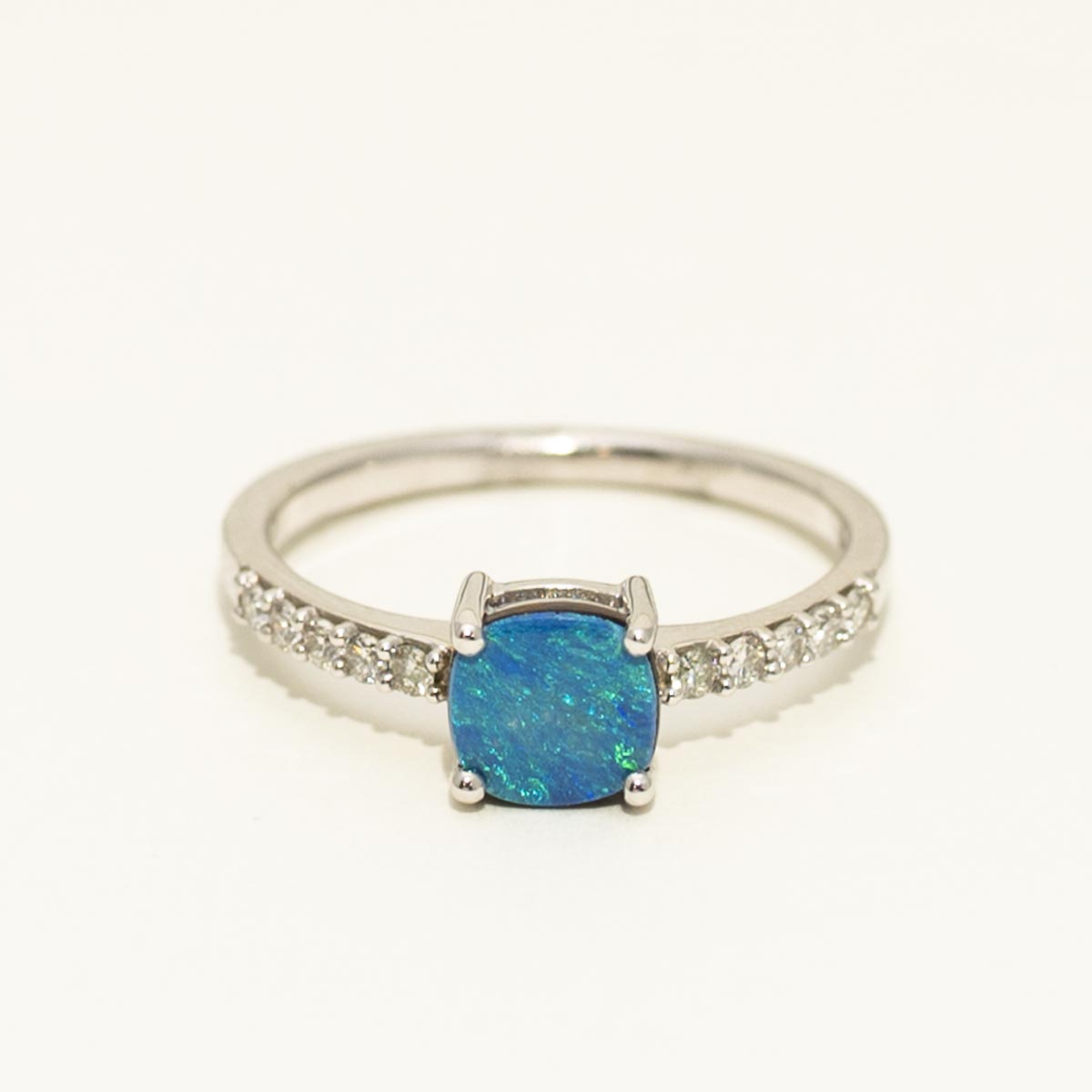 Parlé Australian Opal Doublet Ring in 14kt White Gold with Diamonds (1/7ct tw)