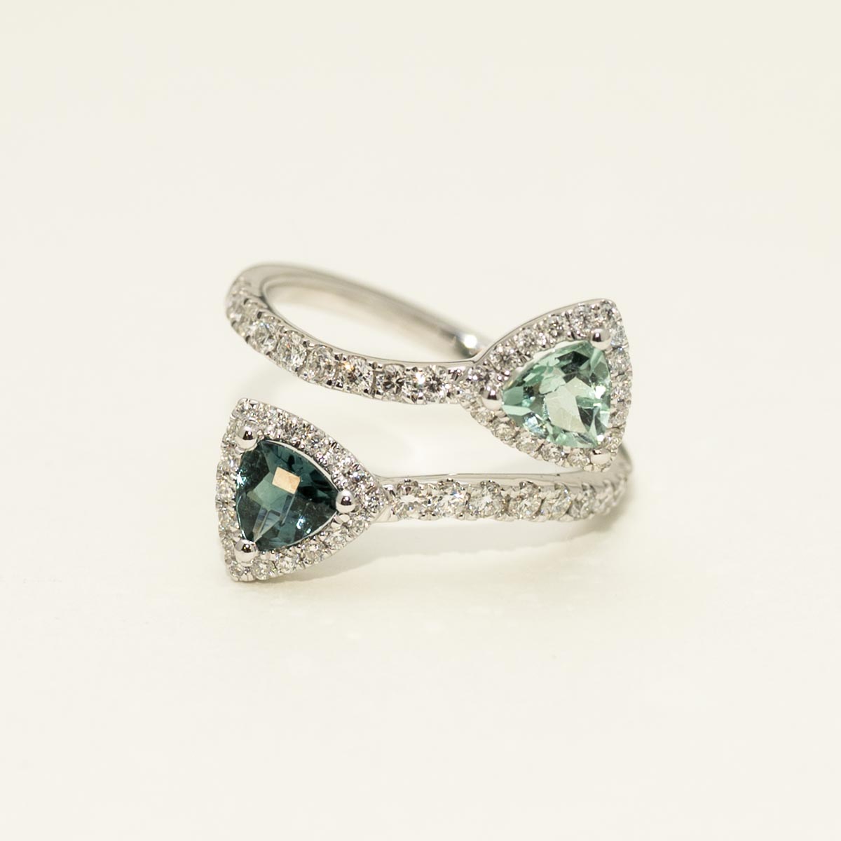Trillion Cut Maine Indicolite Tourmaline Ring in 14kt White Gold with Diamonds (1/2ct tw)