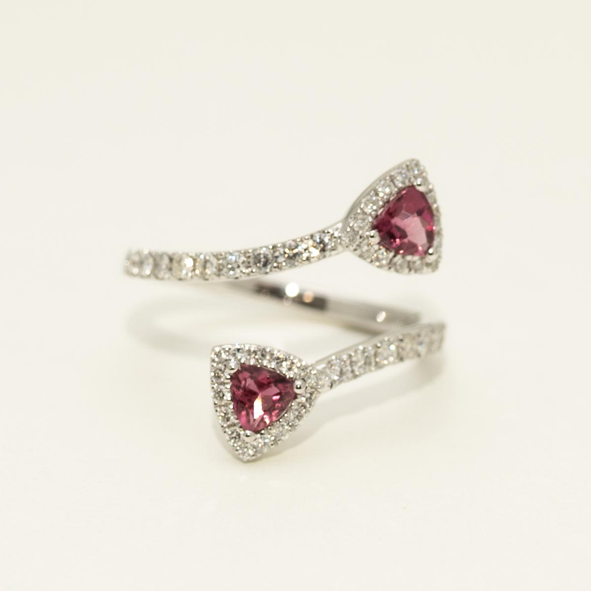 Trillion Cut Maine Pink Tourmaline Ring in 14kt White Gold with Diamonds (1/2ct tw)
