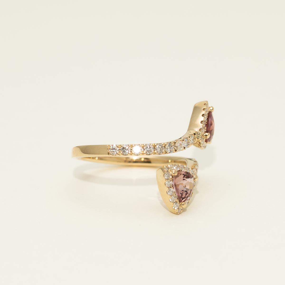 Trillion Cut Maine Pink Tourmaline Ring in 14kt Yellow Gold with Diamonds (1/2ct tw)