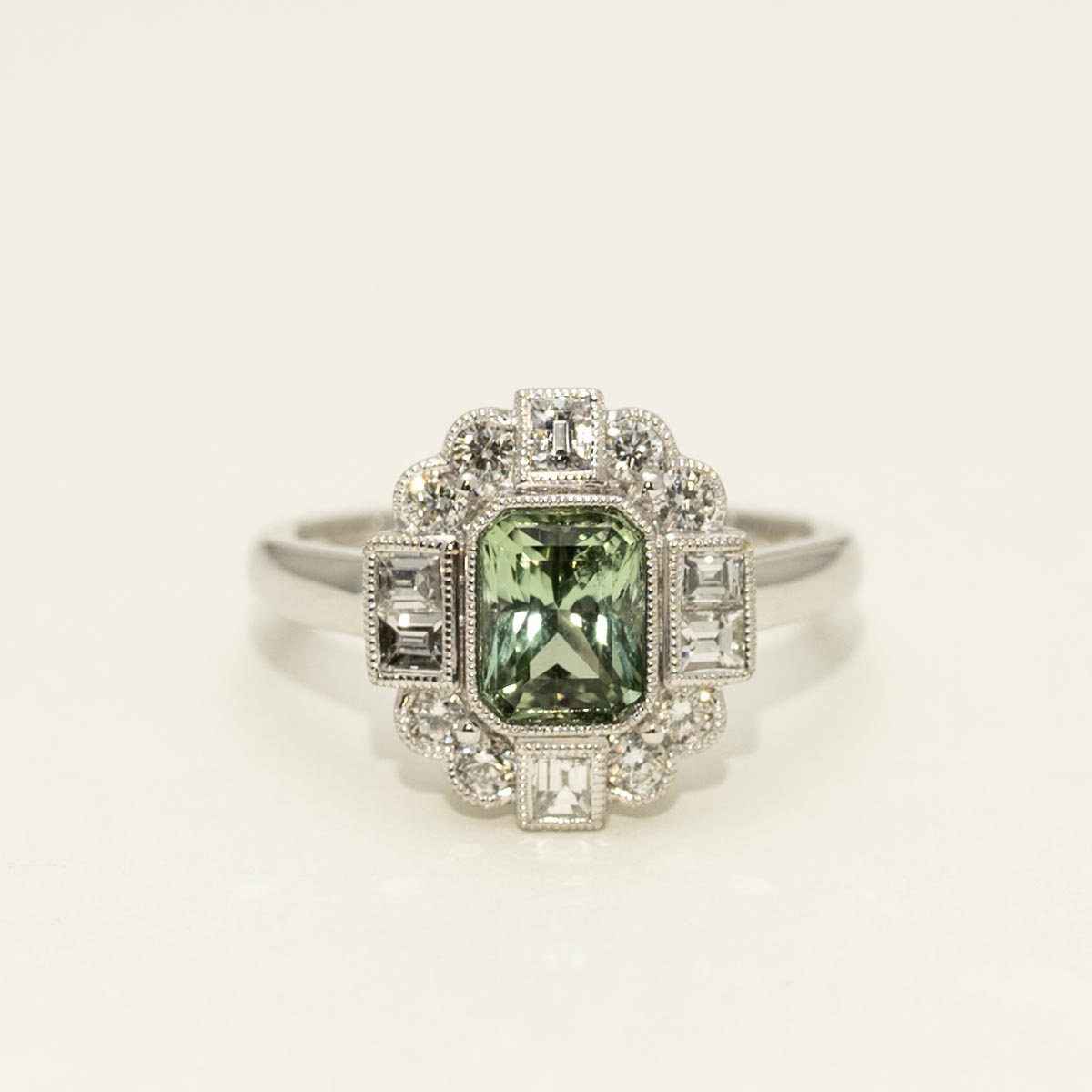 Radiant Cut Maine Green Tourmaline Ring in 14kt White Gold with Diamonds (1/2ct tw)