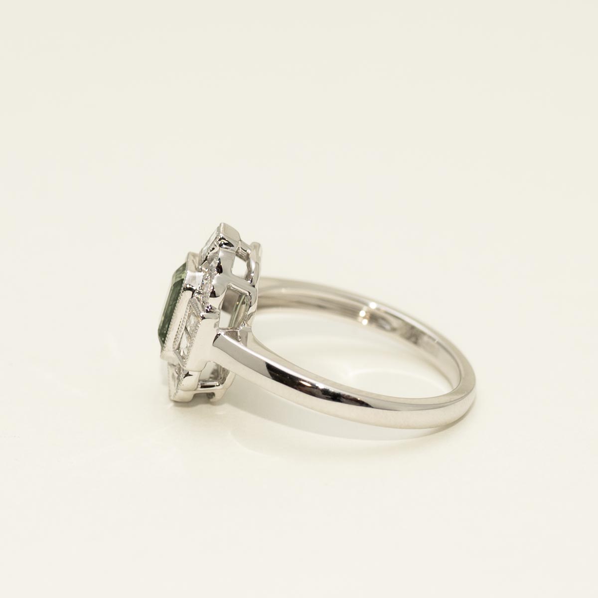 Radiant Cut Maine Green Tourmaline Ring in 14kt White Gold with Diamonds (1/2ct tw)