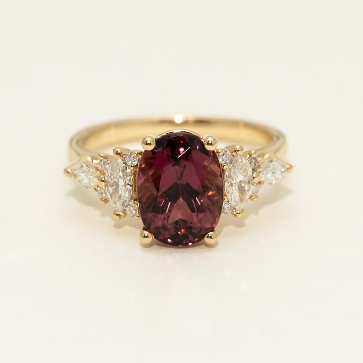 Oval Maine Pink Tourmaline Ring in 14kt Yellow Gold With Diamonds (1/2ct tw)