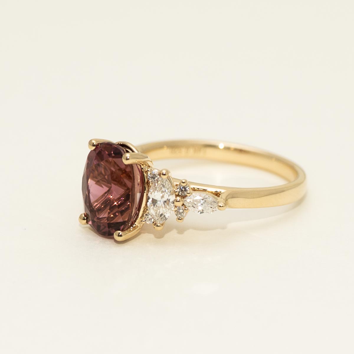 Oval Maine Pink Tourmaline Ring in 14kt Yellow Gold With Diamonds (1/2ct tw)