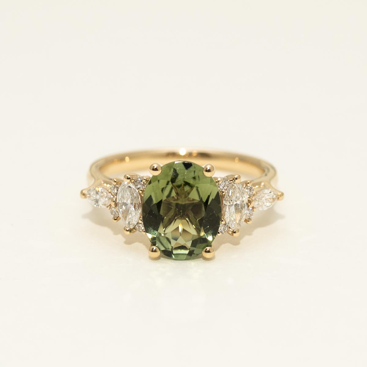 Oval Maine Green Tourmaline Ring in 14kt Yellow Gold with Diamonds (1/2ct tw)