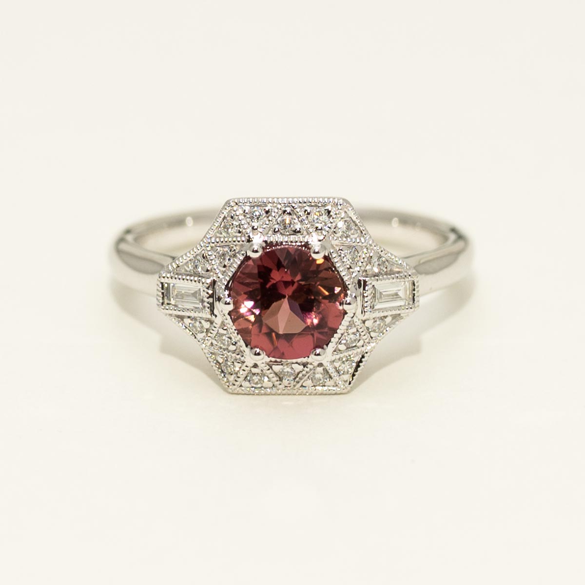 Maine Pink Tourmaline Ring in 14kt White Gold with Diamonds (1/7ct tw)
