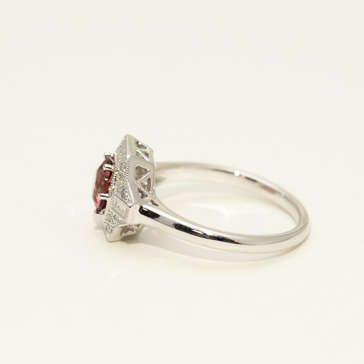 Maine Pink Tourmaline Ring in 14kt White Gold with Diamonds (1/7ct tw)