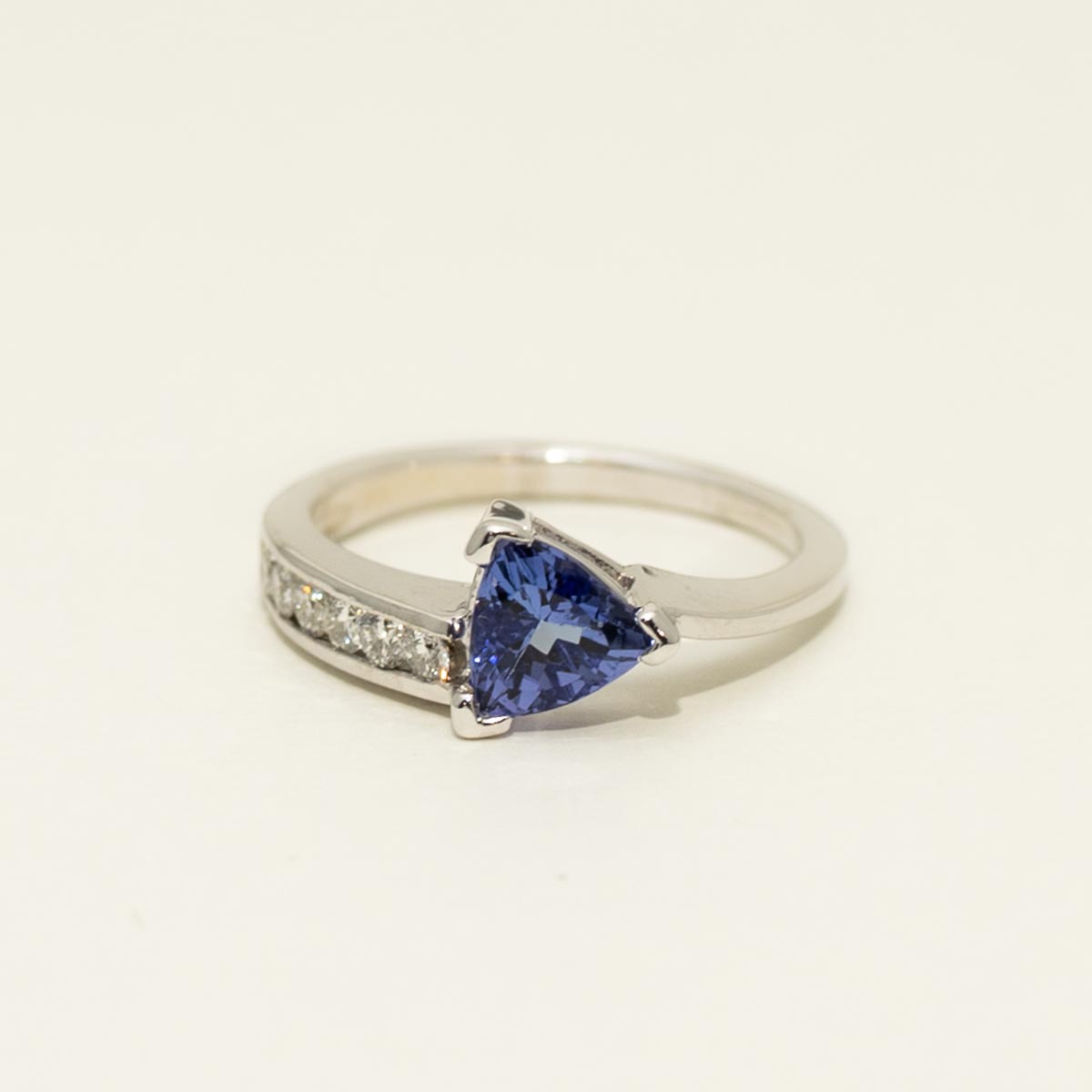 Trillion Cut Tanzanite Ring in 14kt White Gold with Diamonds (1/5ct tw)