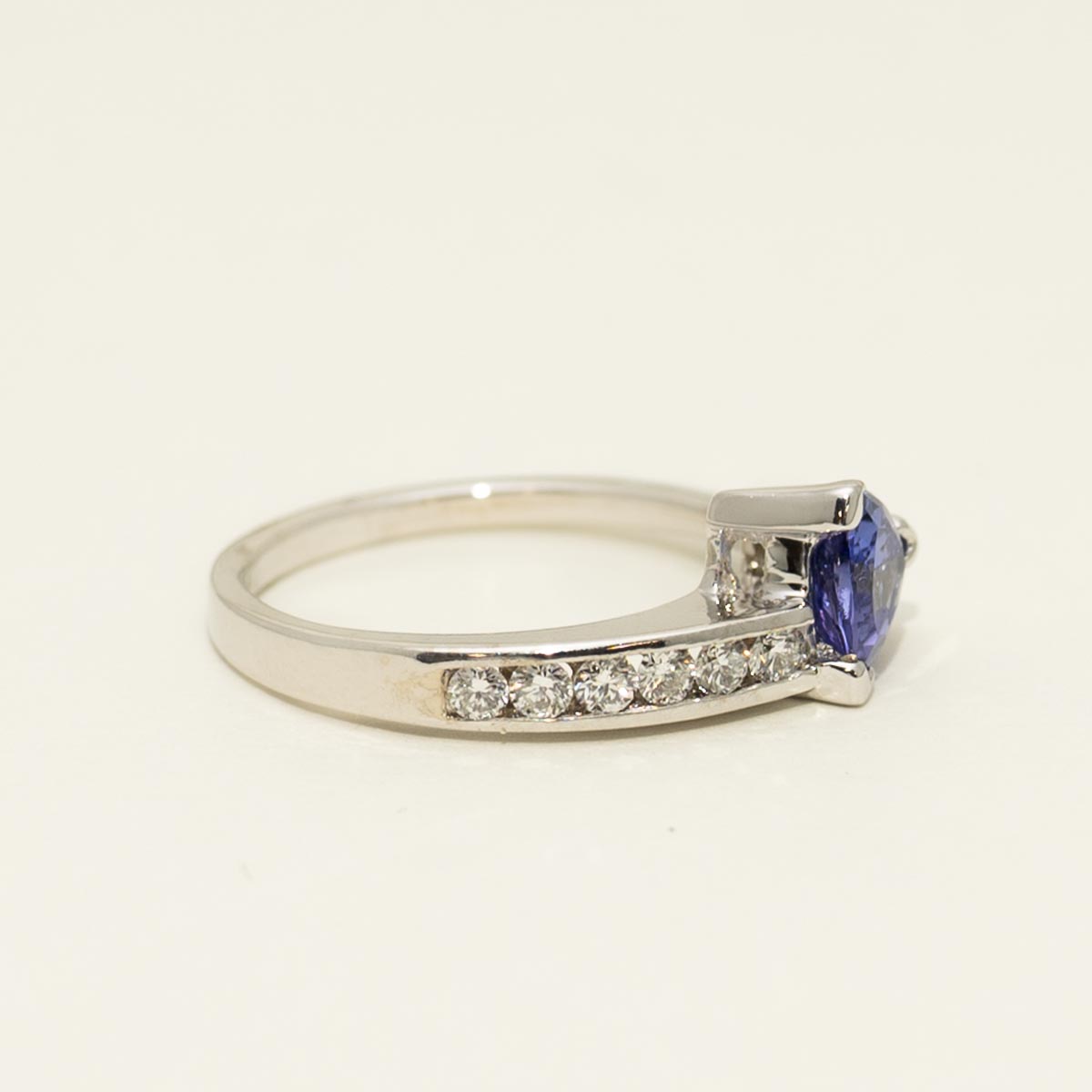 Trillion Cut Tanzanite Ring in 14kt White Gold with Diamonds (1/5ct tw)