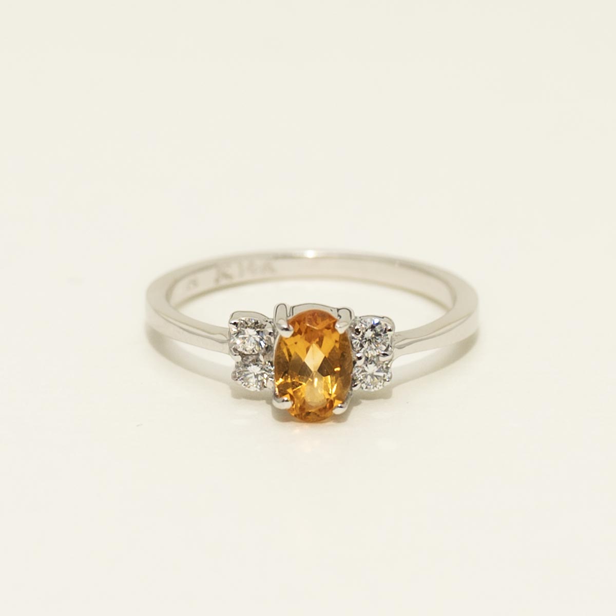 Oval Citrine Ring in 14kt White Gold with Diamonds (1/7ct tw)